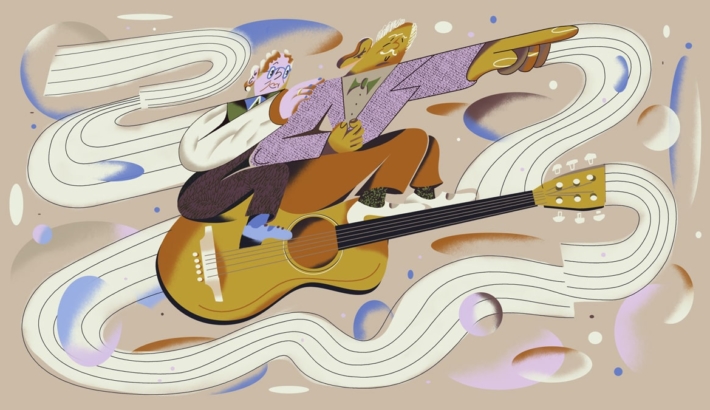 Artystyczny rysunek postaci oraz gitary